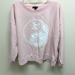 J Crew University Terry Pink Sweatshirt with Paisley Graphic Print, Sz XL